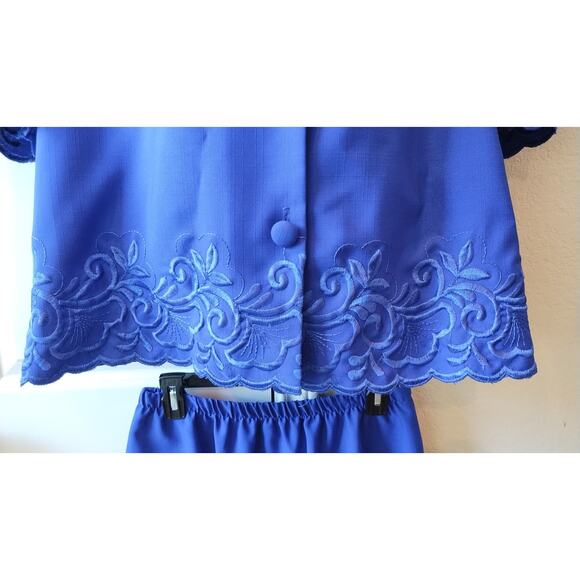 Vintage 80s -90s royal blue blouse and skirt set size 16 - Picture 5 of 16